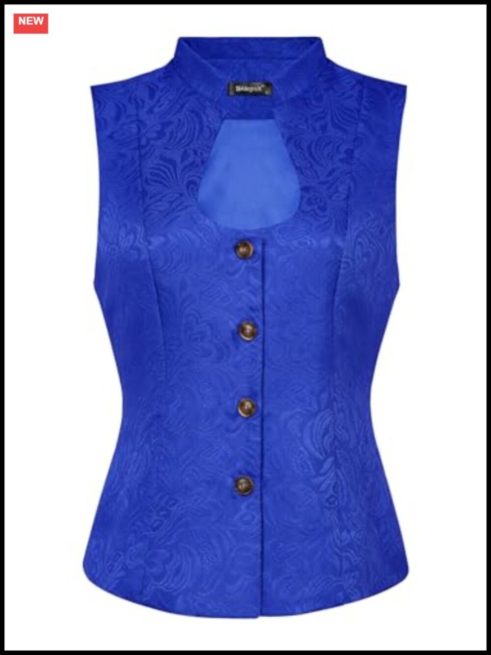 Vintage Jacquard Sleeveless Vest Single Breasted Deep U Neck Steampunk Blazer